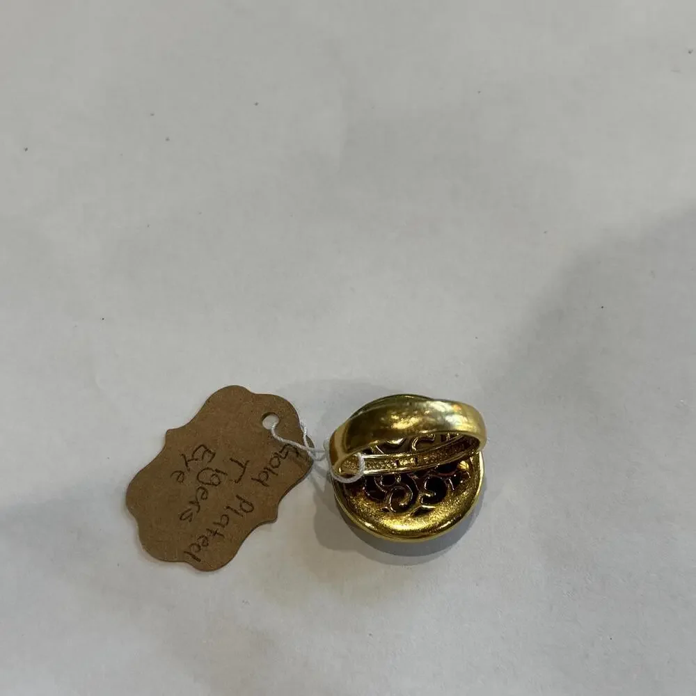 Vintage Gold Plated Tigers Eye Ring‎ Large Stone Jewelry Statement Single